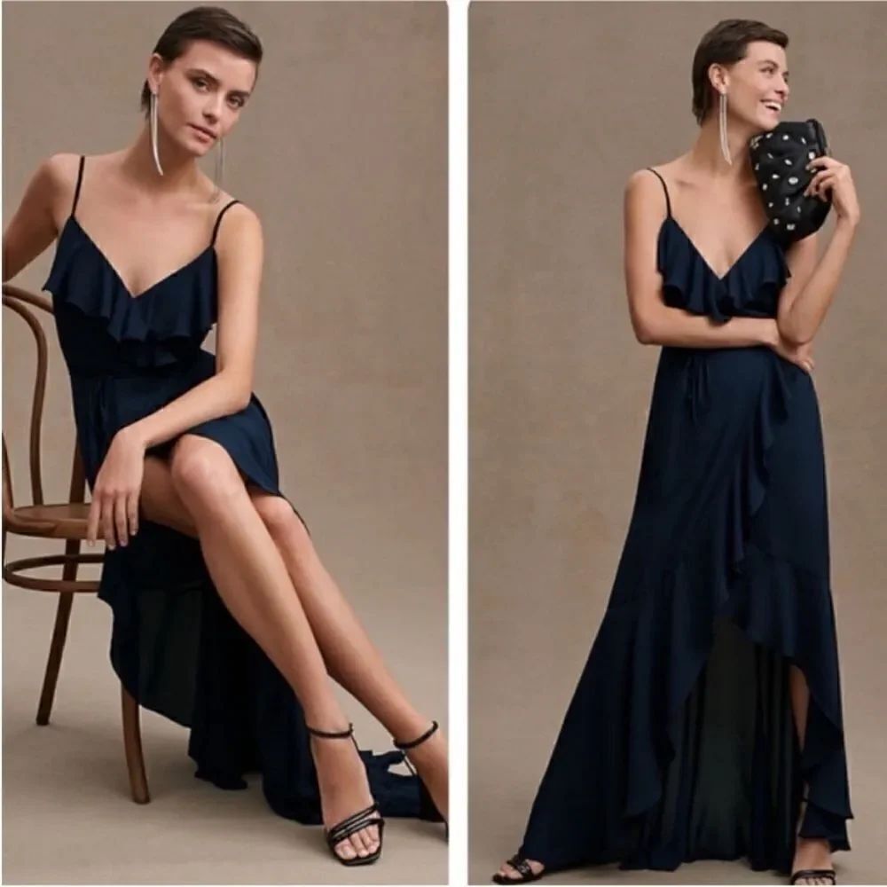 BHLDN Anthropologie Hailee Ruffle-Neck Wrap Georgette Gown